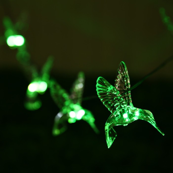 Гирлянда «ЭРА» «Нить» 3.8 м с насадками «Колибри», IP44, тёмная нить, 10 LED, свечение мульти, 1 режим, солнечная батарея Гирлянда «ЭРА» «Нить» 3.8 м с насадками «Колибри», IP44, тёмная нить, 10 LED, свечение мульти, 1 режим, солнечная батарея