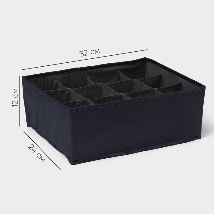 Органайзер для хранения белья LaDо́m, 12 ячеек, 32&times;24&times;12 см, цвет графитовый