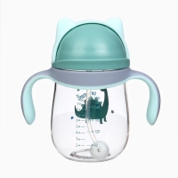 Поильник детский M&B &laquo;Котик&raquo; с трубочкой, от 9 мес., 280 мл., цвет серо-голубой