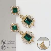 Серьги со стразами «Ажур» дуэт, цвет изумрудный в золоте Серьги со стразами «Ажур» дуэт, цвет изумрудный в золоте