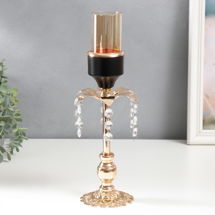 Подсвечник металл на 1 свечу "Цветок. Ажурная подставка" золото, чёрный 32х9,5х9,5 см