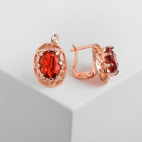 Серьги со стразами «Эдель» овал ажурный, цвет красный в розовом золоте Серьги со стразами «Эдель» овал ажурный, цвет красный в розовом золоте