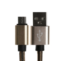 Кабель MicroUSB - USB, 2.1 А, оплётка нейлон, 1 метр, золотистый Кабель MicroUSB - USB, 2.1 А, оплётка нейлон, 1 метр, золотистый