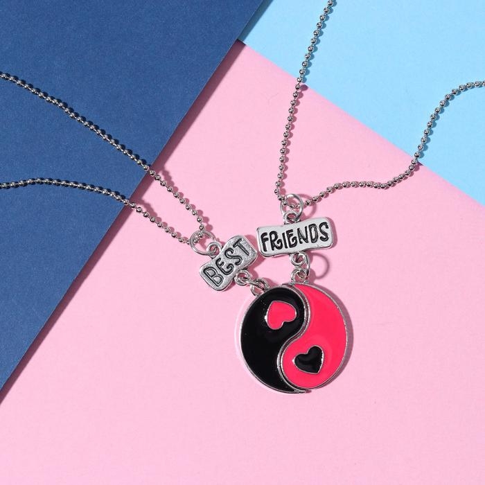 Кулоны &laquo;Неразлучники&raquo; инь-ян, цвет чёрно-розовый в серебре, 45 см