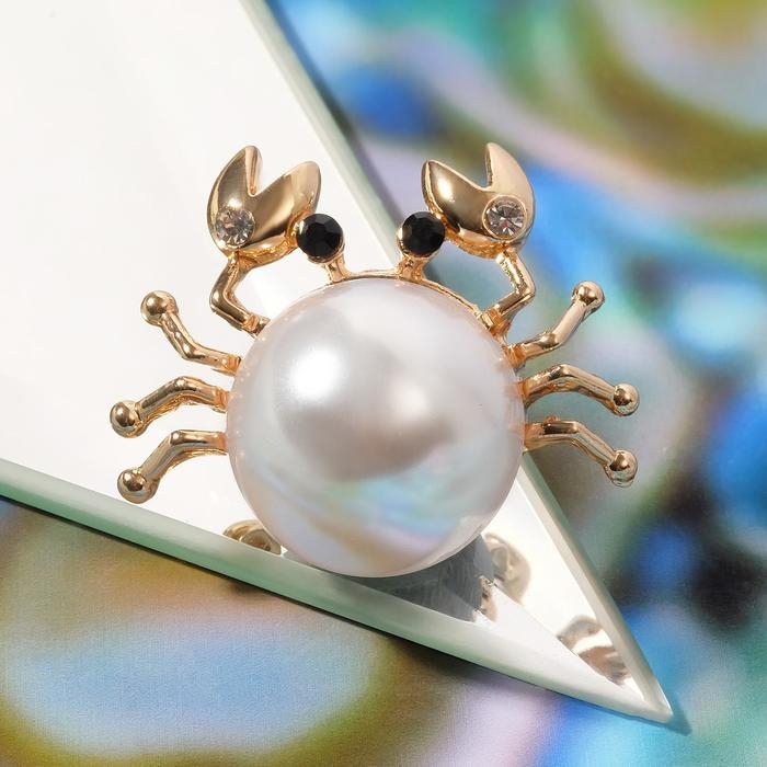 Брошь &laquo;Крабик&raquo; маленький, цвет белый в золоте