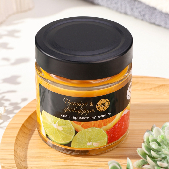Свеча в банке ароматическая Свеча в банке ароматическая "Цитрус и грейпфрут", 25 ч