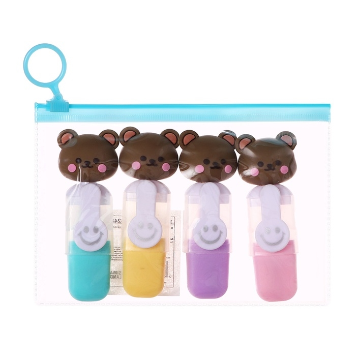 Набор маркеров текстовыделителей 4 штуки 4 цвета, в пенале на молнии Мишки