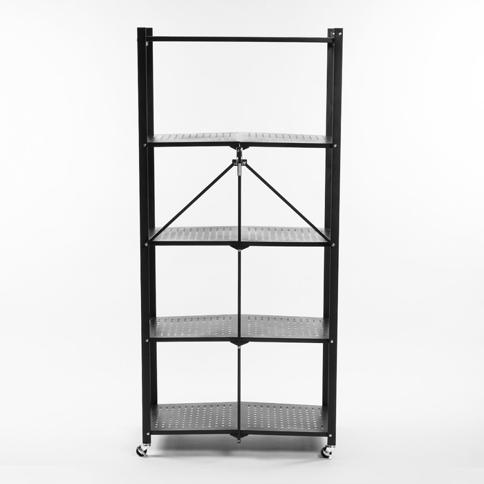 Стеллаж складной на колесах, 5 полок, 72×36×162,5см, цвет чёрный матовый Стеллаж складной на колесах, 5 полок, 72×36×162,5см, цвет чёрный матовый