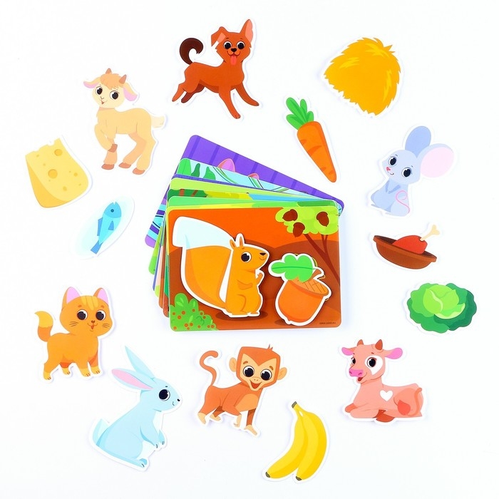 Развивающая игра на липучках «Изучаем животных. Кто что ест?» Развивающая игра на липучках «Изучаем животных. Кто что ест?»