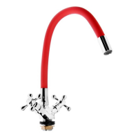 Смеситель для кухни ZEIN Z2106, двухвентильный, силиконовый излив, красный/хром