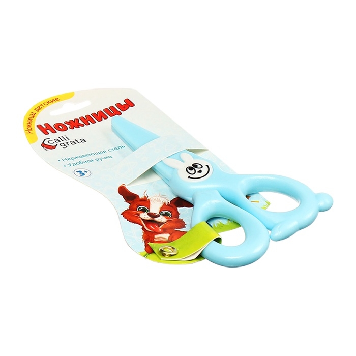 Ножницы 11,8см пластиковые ручки, закругленные концы лезвий, Зайчик синий CALLIGRATA