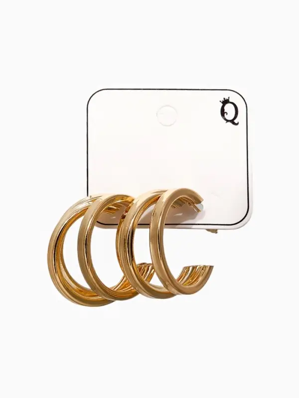 Серьги металл "Тринити" широкие, тренд, цвет золото