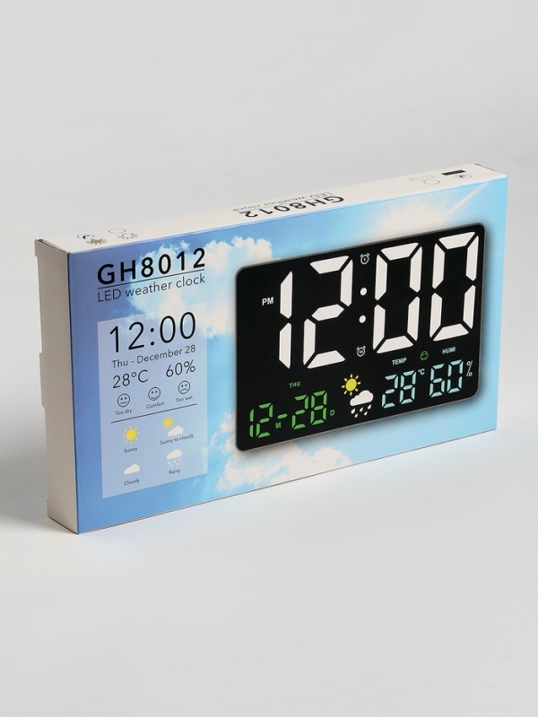 Часы настенные электронные, будильник, календарь, термометр, гигрометр, 15.8 х 3 х 24.8 см   1074710