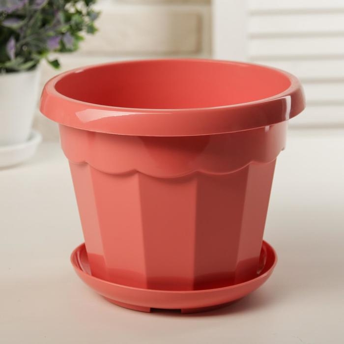 Горшок для цветов с поддоном Доляна &laquo;Эрика&raquo;, 1,8 л, цвет коралловый