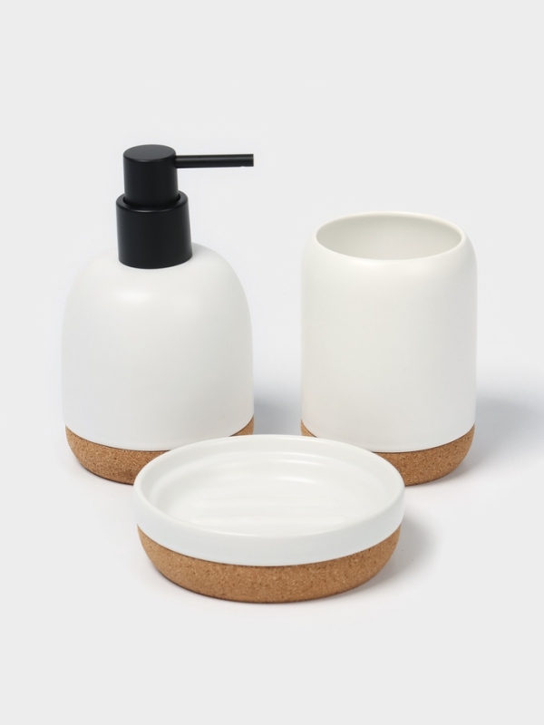 Набор для ванной "Пробка" 3 предмета (дозатор для мыла, стакан, мыльница)