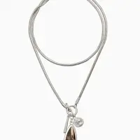 Кулон на цепочке "Стиль" капля, цвет серый в серебре