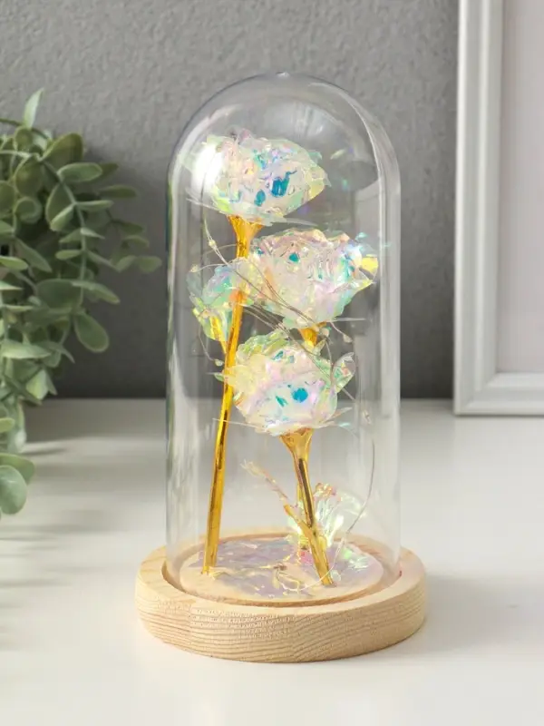 Сувенир свет "3 розы в колбе" LED 3хААА серебристый 11х11х22 см