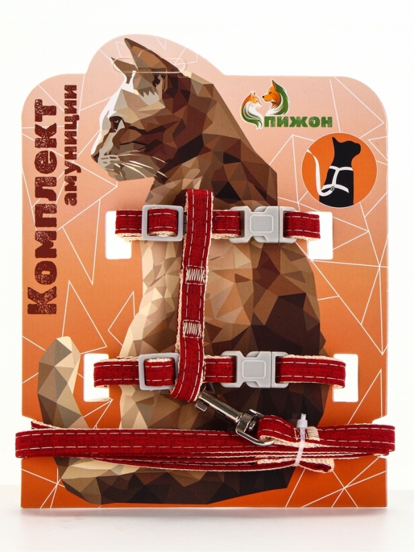 Комплект амуниции "Жаккард", поводок 120 х 1 см, красный