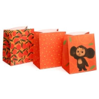 Набор крафтовых пакетов со стикерами, Чебурашка, 18х22х12 см