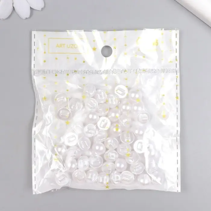 Пуговицы пластик для творчества на ножке "Белый шарик с перламутром" набор 50 шт 1х1 см