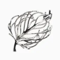 Брошь "Лист" веточка, цвет серебро