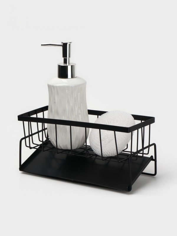 Подставка для мыла и губки со сливом, цвет черный