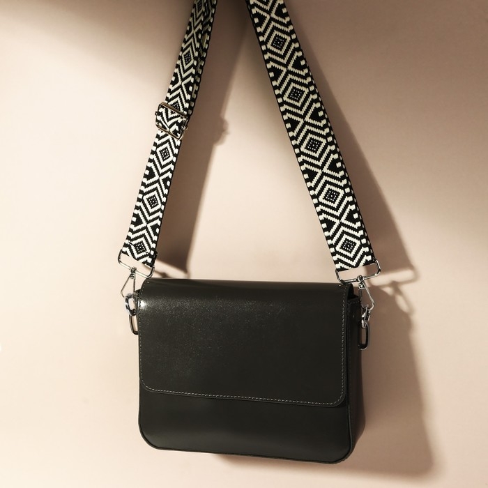 Ручка для сумки &laquo;Орнамент&raquo;, стропа, 135 &plusmn; 3 &times; 3,8 см, цвет чёрный/белый