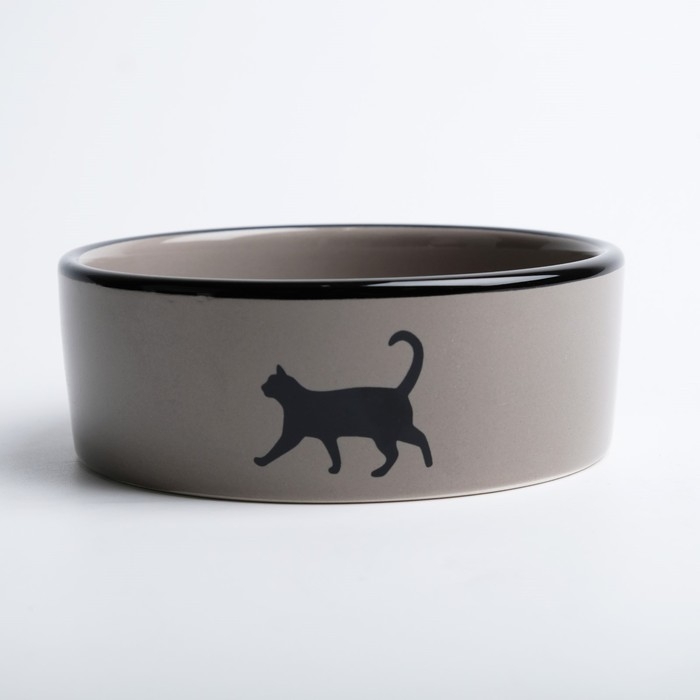 Миска керамическая "След с кошкой" 300 мл  12,5 x 4,5 cм, чёрно-серая
