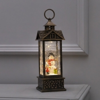 Светодиодная фигура &laquo;Фонарь со снеговиком&raquo; 10 &times; 30 &times; 10 см, пластик, батарейки ААх3 (не в комплекте), USB, свечение тёплое белое