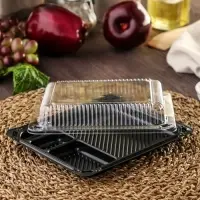 Контейнер пластиковый с крышкой одноразовый для суши Л-18, 18,4&times;16,2&times;3,8 см, внутренний 16&times;13,7&times;3,6 см, 770 мл, чёрный
