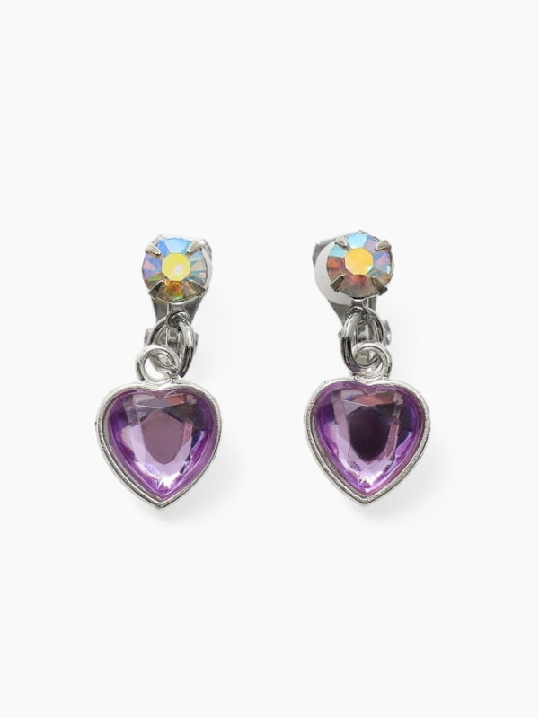 Серьги-клипсы детские "Выбражулька" сердце кристалл, цвет сиренево-радужный