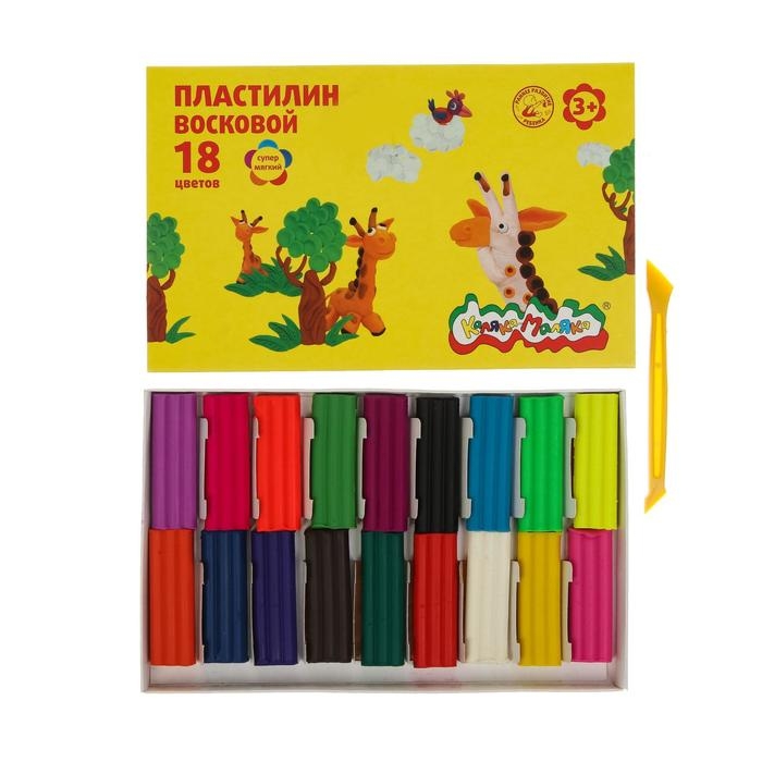 Пластилин восковой 18 цветов по 15 г Пластилин восковой 18 цветов по 15 г "Каляка-Маляка", со стеком