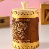 Туес шитый "Шишки" , D8смхH(с хватком)14см, береста