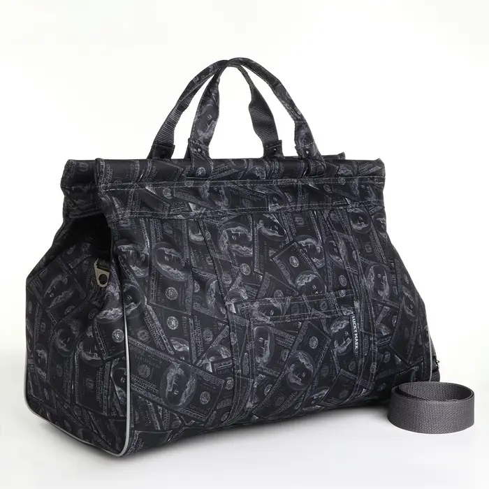 Сумка дорожная на молнии, наружный карман, длинный ремень, чёрная