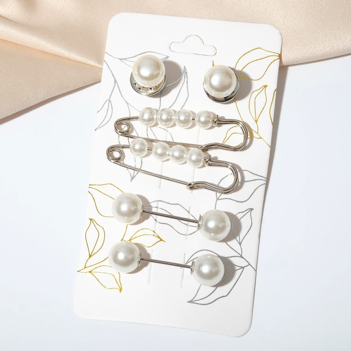 Набор булавок (6 шт.) &laquo;Жемчужная нежность&raquo;, 3,5 см, цвет белый в серебре