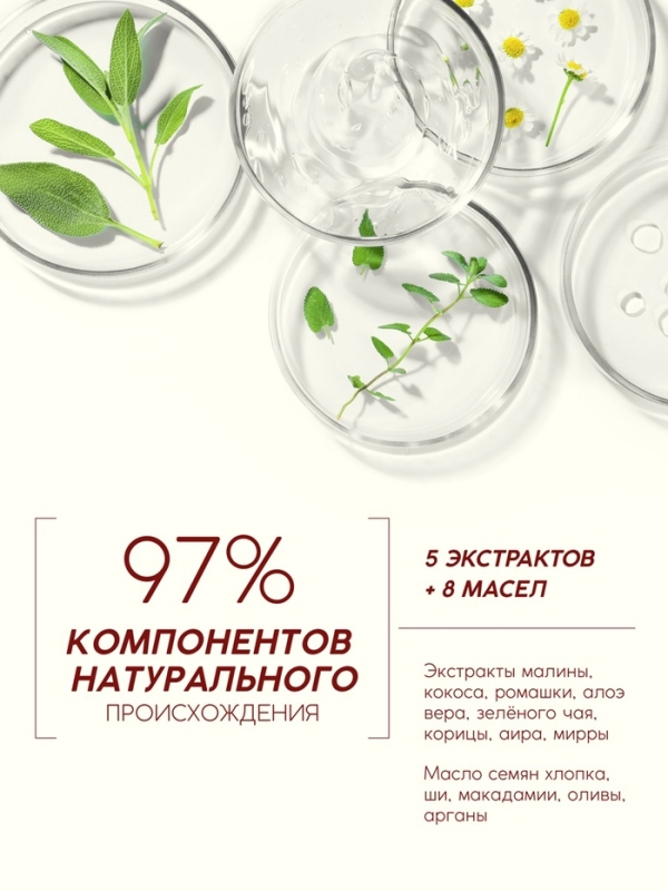 Шампунь для волос, питающий уход, аромат малины, 250 мл, Рябина