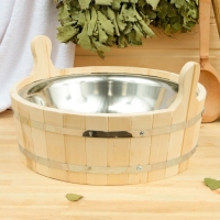 Шайка из липы, 9 л, круглая, нержавеющая вставка, "Добропаровъ" Шайка из липы, 9 л, круглая, нержавеющая вставка, "Добропаровъ"