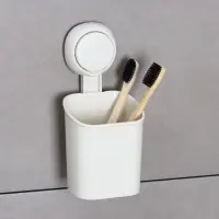Стакан для зубных щёток на вакуумной присоске, пластик, 9&times;7,7&times;19 см, белый