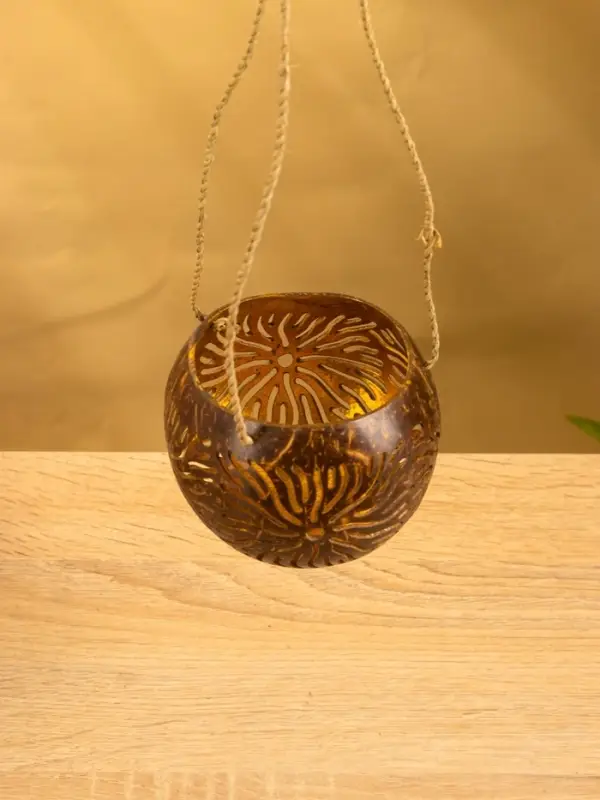 Подсвечник подвесной из кокоса, 9-12 см, коричневый