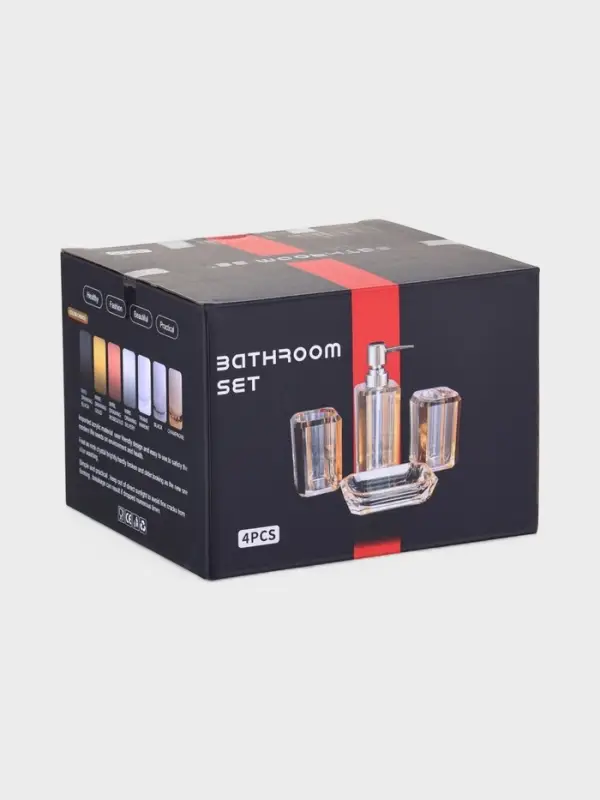 Набор для ванной "Кристалл" 4 предмета (дозатор, 2 стакана, мыльница)