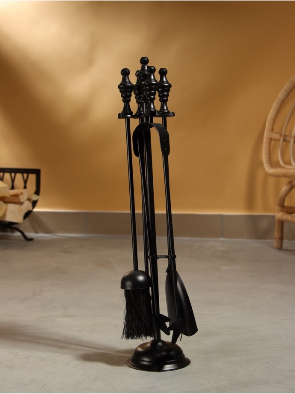 Каминный набор "Тепло" сталь, 4 предмета, 12х12х54 см