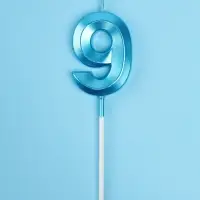 Свеча в торт на шпажке &laquo;Грань&raquo;, цифра 9, голубая, 5 см