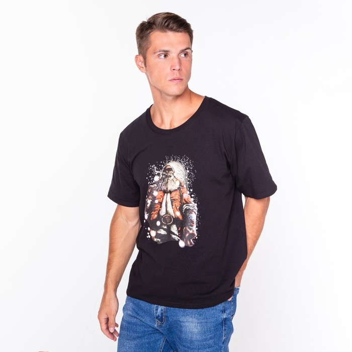 Футболка мужская новогодняя «Дед мороз», цвет чёрный, размер 52 Футболка мужская новогодняя «Дед мороз», цвет чёрный, размер 52