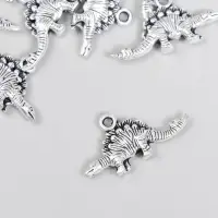 Металлический элемент, декоративная подвеска &laquo;Арт Узор. Стегозавр&raquo;, серебро, 2.6&times;1.2 см