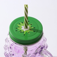 Банка стеклянная с крышкой и трубочкой Доляна &laquo;Ананас&raquo;, 500 мл, 12,5&times;9,5&times;13 см, цвет МИКС