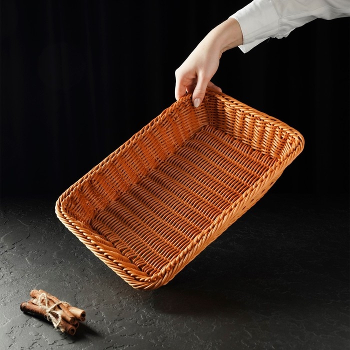 Корзинка для фруктов и хлеба Доляна &laquo;Капучино&raquo;, пластик, плетёная, 34&times;24&times;7 см, коричневая