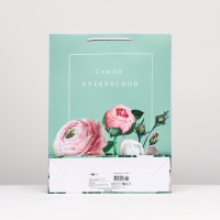 Пакет подарочный "Цветы" зеленый, 33 х 42,5 х 10 см