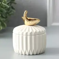Шкатулка керамика "Золотой лист Гинкго" белая 8х8х10 см
