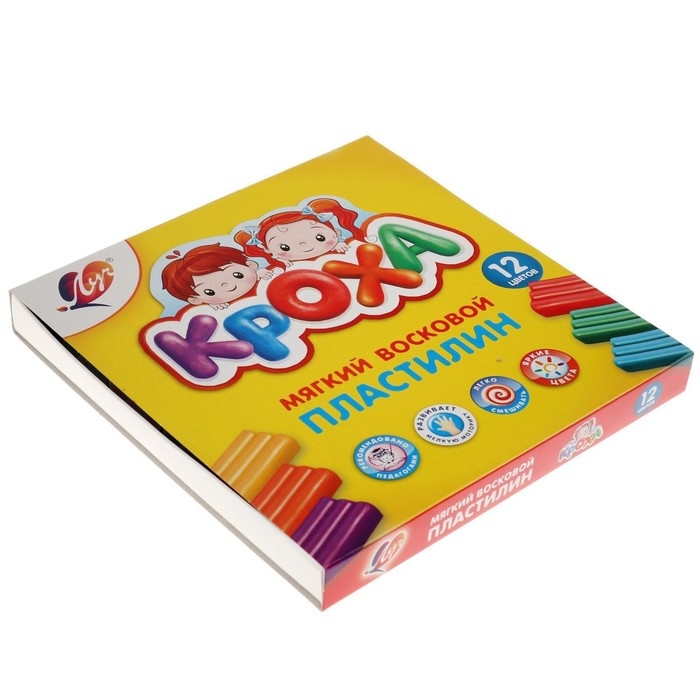 Пластилин мягкий (восковой), 12 цветов, 180 г, Пластилин мягкий (восковой), 12 цветов, 180 г, "Кроха", со стеком