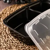 Контейнер одноразовый с крышкой, пластик, 830 мл, 2 секции, чёрный